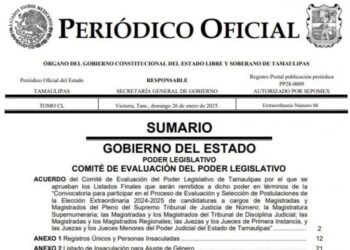 Tamaulipas, primero en publicar listas de las y los candidatos a integrar el Poder Judicial estatal