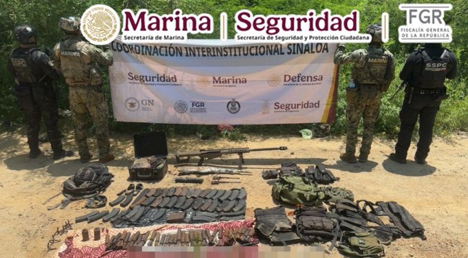 Marina destruye 49 explosivos y asegura armas y droga durante operativo en Sinaloa